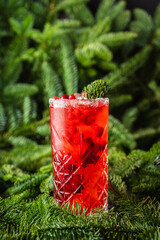 Tasty christmas cocktail with cranberry and foxberry. Shallow depth of field. Selective focus.