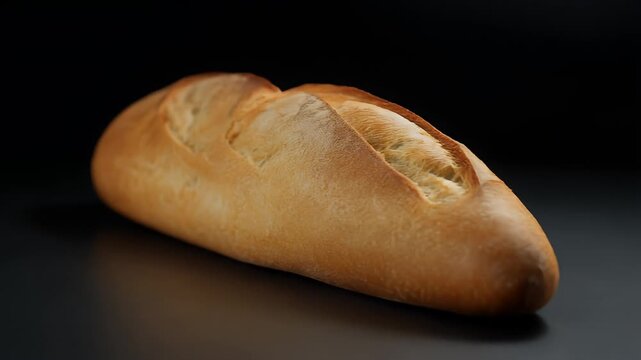 Freshly baked golden white bread loaf, featuring a perfectly crusted exterior and soft interior, presented on a dark background, ideal for any meal or culinary creation