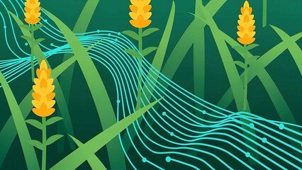 digital agriculture data streams flowing through abstract wheat field illustrating smart farming precision crop analytics and agtech innovation