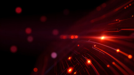 Vibrant Red Data Stream: A captivating view of a data stream illuminates in a dynamic flow of data, creating a vibrant effect.