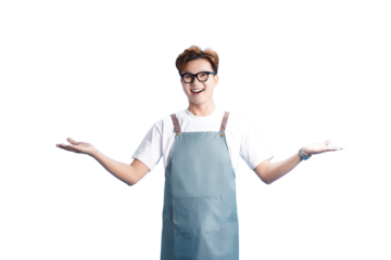 Enthusiastic Presentation: A friendly individual, radiates positivity, joy, and approachability as they open their arms in a gesture of welcome and offering. 