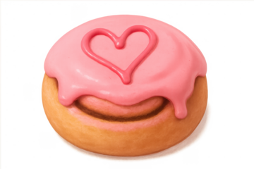 Cinnamon roll with pink icing heart, valentine's day dessert
