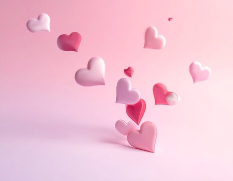 Floating hearts on pink background romantic abstract design love concept