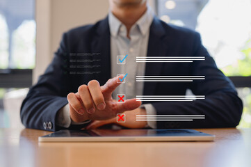 Businessman pointing present virtual screen in concept of practices and policies , procedure company articles of association Terms and Conditions compliance rules and law regulation policy