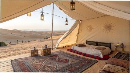 hotel room with a tent