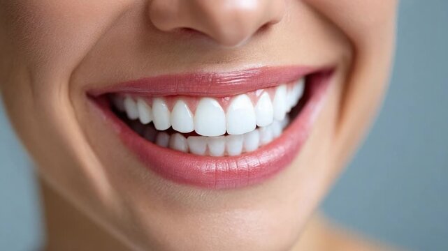 Radiant Smile: A close-up view of a flawless, radiant smile, showcasing perfectly aligned teeth, a healthy mouth, and bright, inviting smile.
