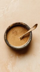 Ethiopian Shiro stew in a small bowl, on a beige background, food photo, template for social media, digital ads, web banners, mobile wallpapers, greetings card