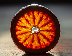 Dramatic Backlit Close-Up of a Vibrant Blood Orange Slice