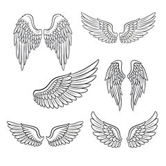 Collection of HandDrawn Angel Wings in Various Styles.