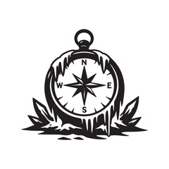 Fototapeta premium Vintage Style Frozen Compass Illustration for Winter Exploration and Direction