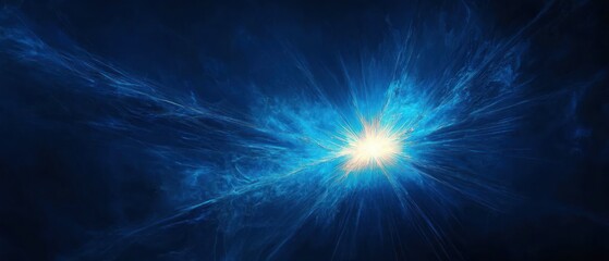 Radiant blue energy burst with swirling filaments and glowing center against a dark background, evoking awe and mystery