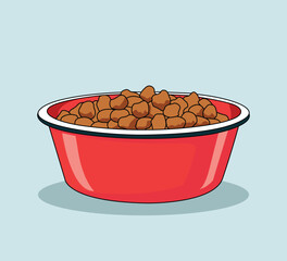 Dog food in a bowl flat illustration