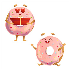 Fototapeta premium Cute donut vector illustration. Donut, gift, holiday, love, joy, set, emotions, template