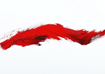 Bold sweeping red paint brush stroke on white canvas conveying energetic expressive movement