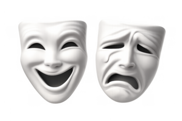 Theater masks representing comedy and tragedy, symbolizing happy and sad emotions, drama, and performance art