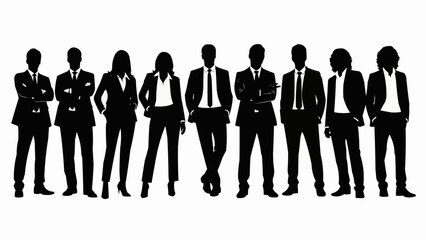 Diverse group of business professionals standing together in silhouette.