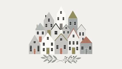Fototapeta premium Charming Collection of Stylized Houses in a Whimsical Village.