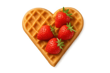 Heart shaped waffle with fresh strawberries dessert