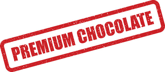 Grunge red rubber stamp impression featuring the text PREMIUM CHOCOLATE for confectionery product excellence