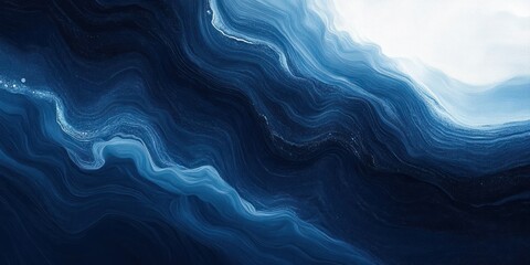Obraz premium layered flowing blue marble waves with white highlights and speckled texture, evoking calm motion, deep oceanic depth and serene atmosphere