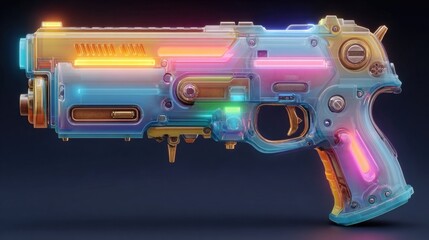 Neon style digital weapon concept art featuring glowing edges, futuristic design, vibrant colors perfect for game assets, NFT collections, and sci-fi projects.