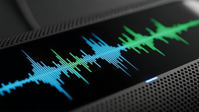 A close-up view of a digital sound wave display on a modern electronic device - Powered by Adobe