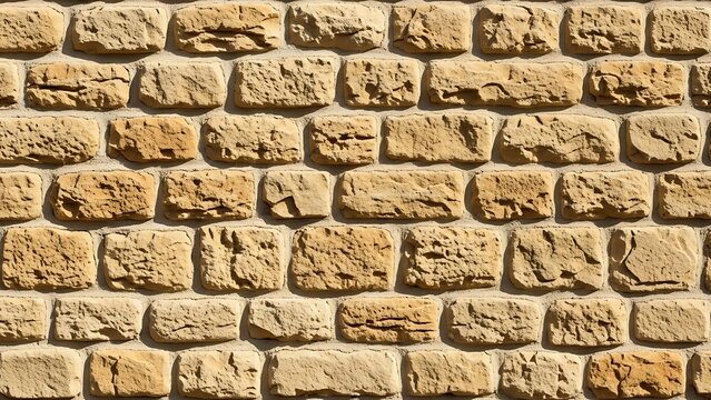 Close-up of a beige brick wall with a white background, showcasing textured, rectangular bricks in a staggered pattern.