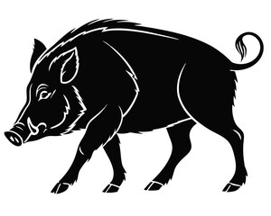Obraz premium Wild Boar Silhouette Clipart Black and White Vector SVG