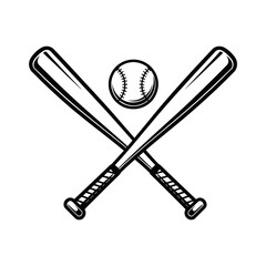 Crossed Baseball Bats with Ball Illustration for Sports and Recreation.