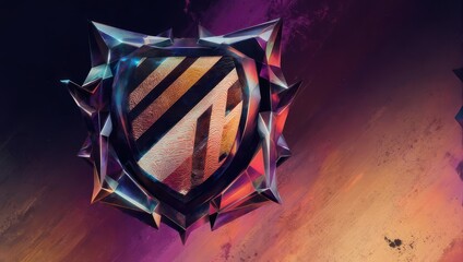 Abstract Shield Emblem with Geometric Design on Colorful Background.