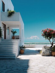 Fototapeta premium A white minimalist home with a tree