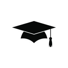 Graduation Cap Icon Silhouette, Education Degree, Academic Achievement and Learning Concept