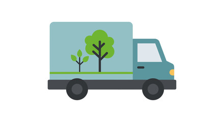 eco friendly delivery truck icon with green tree illustration flat vector symbol for sustainable transport logistics and recycling campaigns
