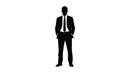 Fototapeta premium Silhouette of a professional businessman in a suit standing confidently with hands in pockets