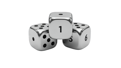 Metallic Dice Stacked on White Background