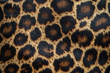Close-up of leopard fur pattern with black rosettes and golden brown hair, bold exotic texture conveying a wild and luxurious feel