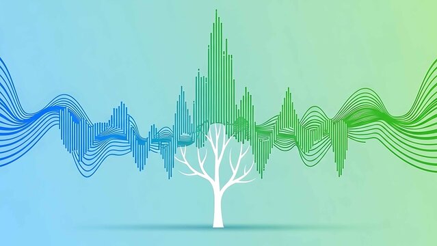 eco sound wave tree illustration with abstract audio waveform branches on blue green gradient background symbolizing nature technology harmony - Powered by Adobe