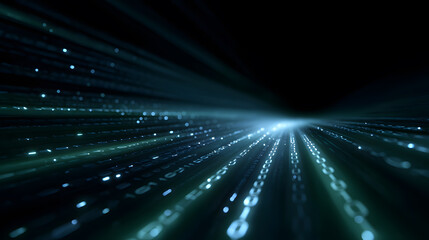 Digital data streams: Futuristic digital data streams race across a black void, a captivating visual representation of information flow and technological innovation. 