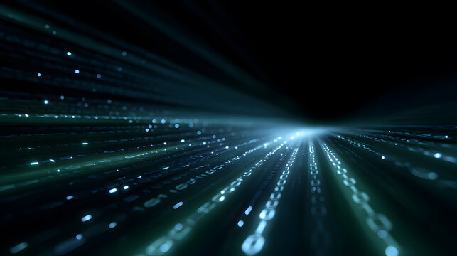 Digital data streams: Futuristic digital data streams race across a black void, a captivating visual representation of information flow and technological innovation.  - Powered by Adobe