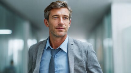 Obraz premium A confident businessperson walking in the hallway