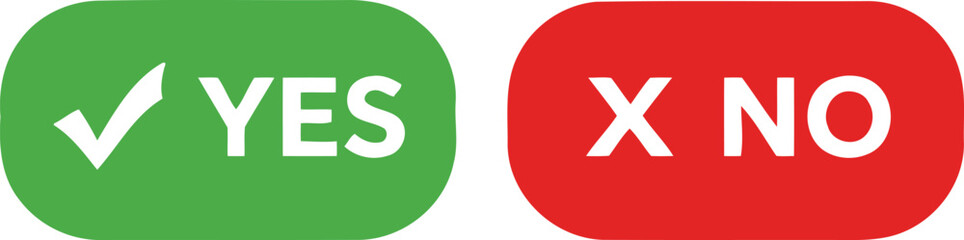 Obraz premium Green and red checkmark buttons with yes and no text in white font silhouette
