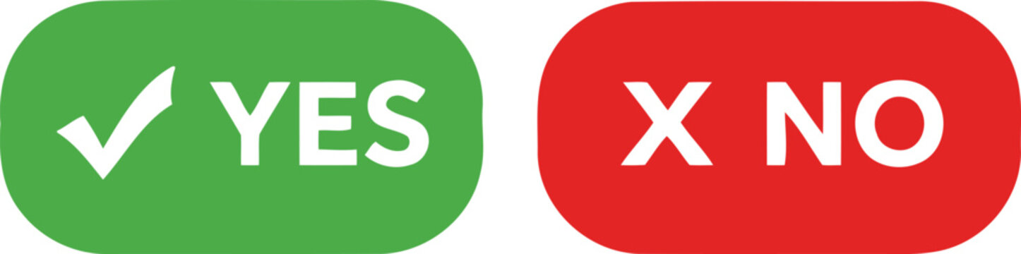 Green and red checkmark buttons with yes and no text in white font silhouette