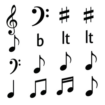 Musical Notation Symbols Treble Clef Bass Clef Sharp Flat and Notes.