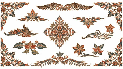 Collection of ornate floral and leaf decorative elements in vintage style. © Ceng