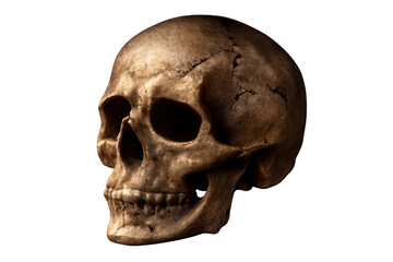 Obraz premium Human skull presenting anatomical detail and a concept of mortality, death, and human remains against a transparent background