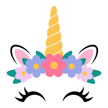 Happy unicorn face Birthday decoration theme Hand drawn style vector