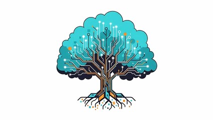 digital tree of life with circuit board branches and roots symbolizing ai technology data networks and sustainable innovation concept