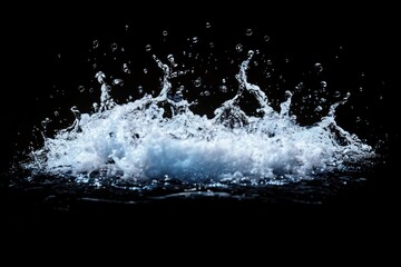 Obraz premium dramatic blue water splash with flying droplets and foamy spray against a black background conveying energy and motion