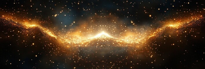 sparkling golden nebula ridge across a star-filled dark space with a central luminous peak, evoking awe and cosmic wonder