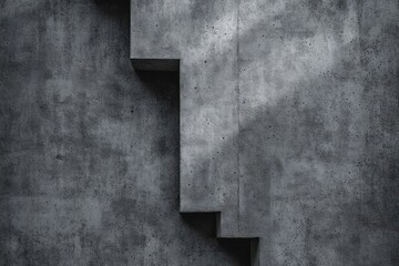 Minimal concrete wall with stepped recessed openings forming a staircase silhouette and deep shadows, evoking stark, moody industrial solitude